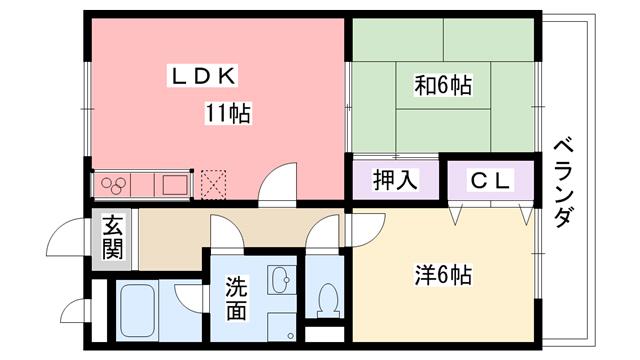 Vコート(2LDK/2階)の間取り写真