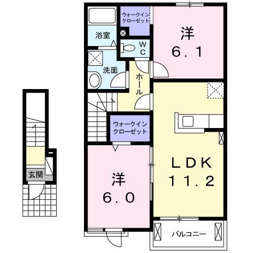 メロウ・リーフB(2LDK/2階)の間取り写真