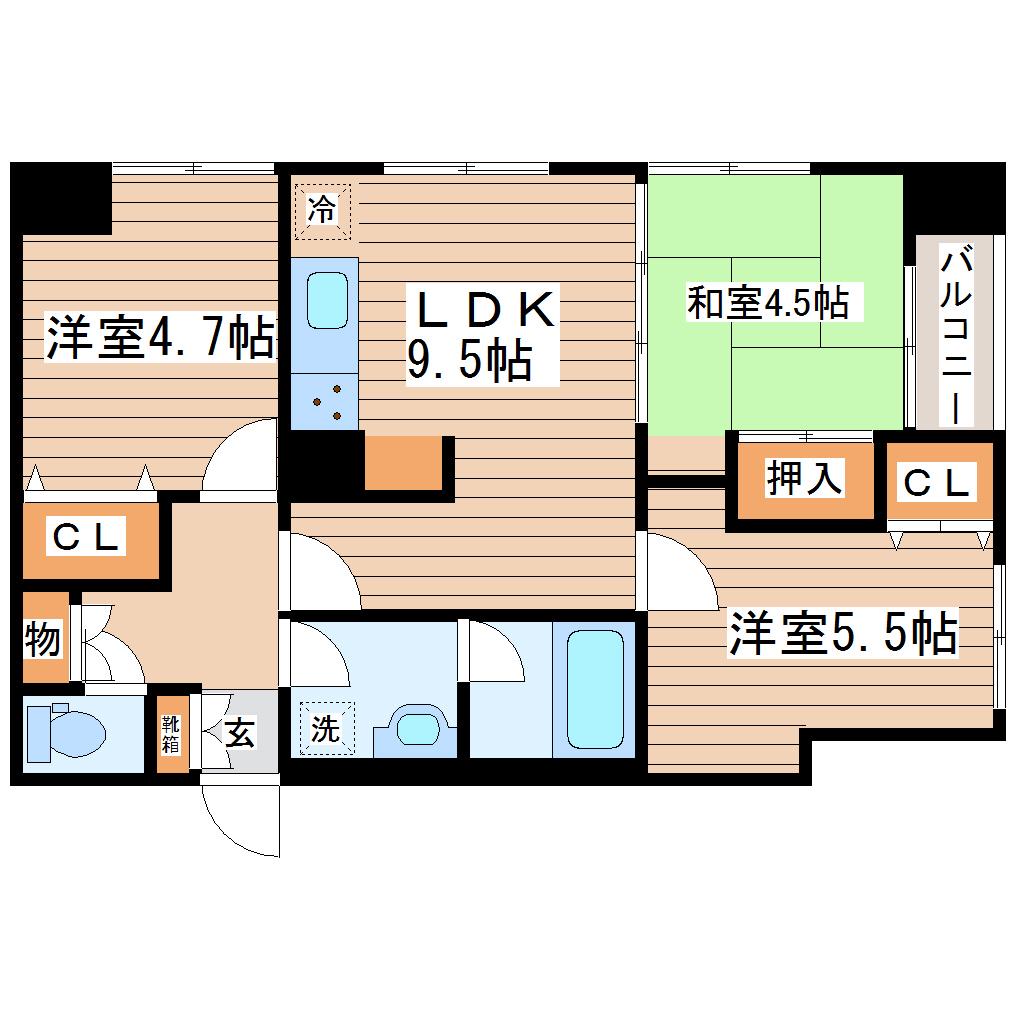 八乙女148ビル(3DK/4階)の間取り写真