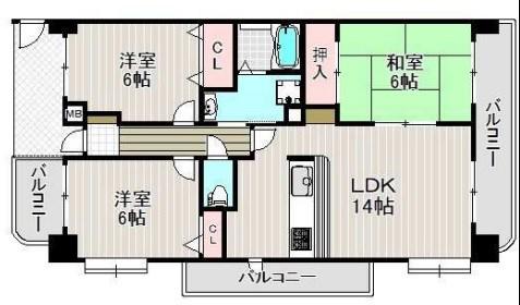 リバーオーク(3LDK/2階)の間取り写真