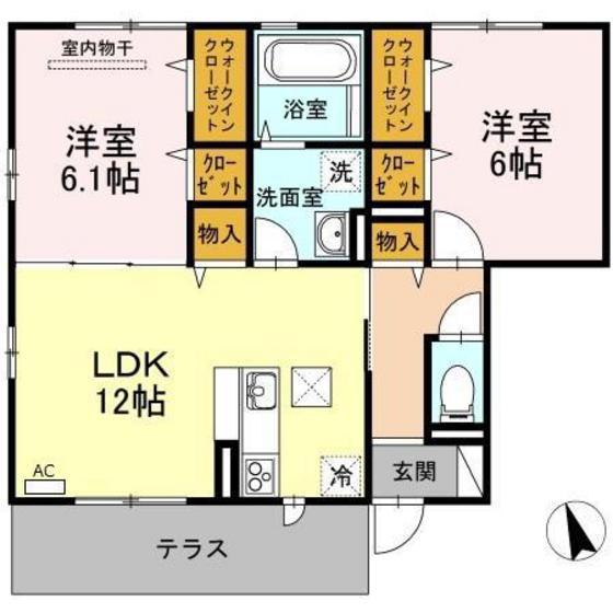イル ヴィラージュ B棟(2LDK/1階)の間取り写真