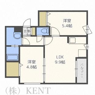 ステラ北円山(2LDK/4階)の間取り写真