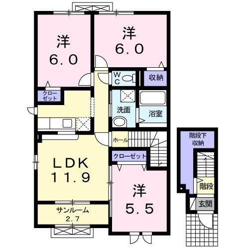 アンファミーユIII(3LDK/2階)の間取り写真