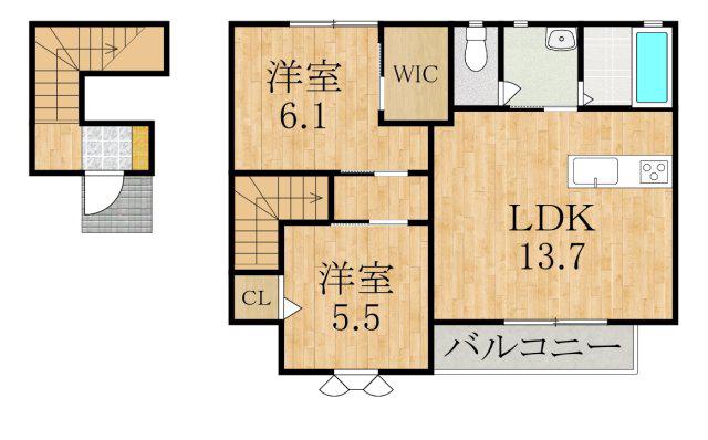 POSTAL I(2LDK/2階)の間取り写真