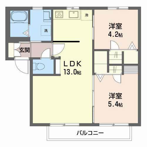 サンライフU C棟(2LDK/2階)の間取り写真