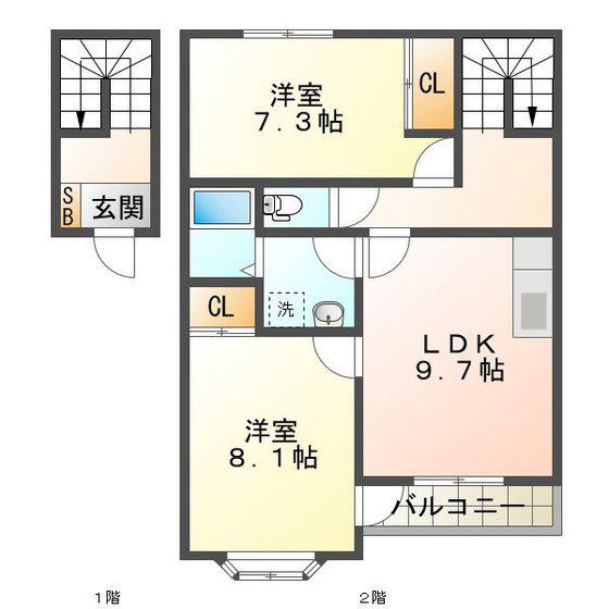 クローバー(2LDK/2階)の間取り写真