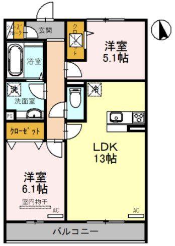 モンクレール青山(2LDK/1階)の間取り写真