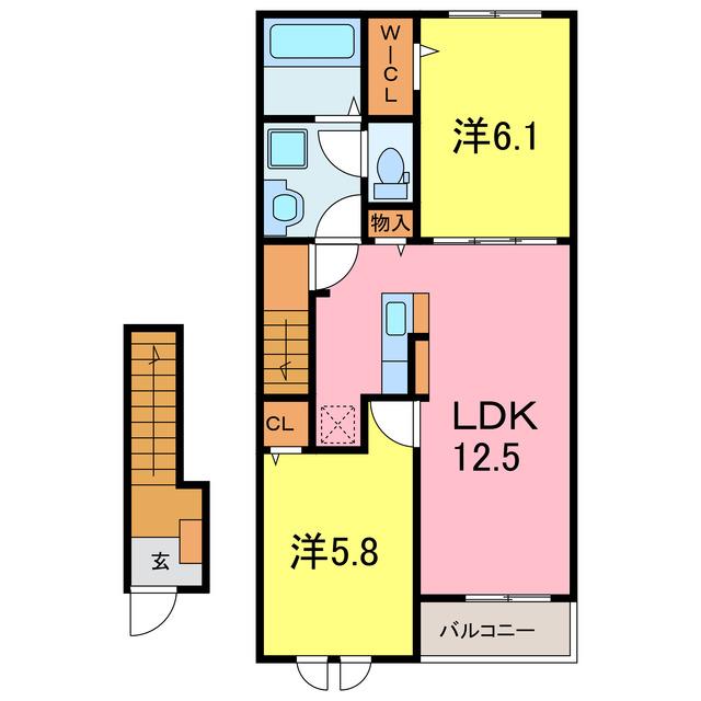アイリス横山B(2LDK/2階)の間取り写真
