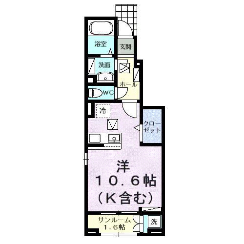 T.M II(ワンルーム/1階)の間取り写真