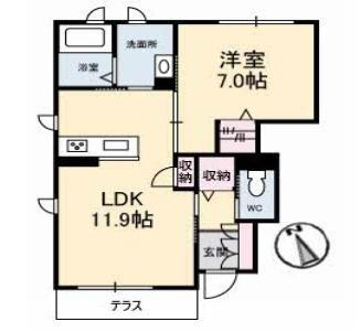 グリナージュII(1LDK/1階)の間取り写真