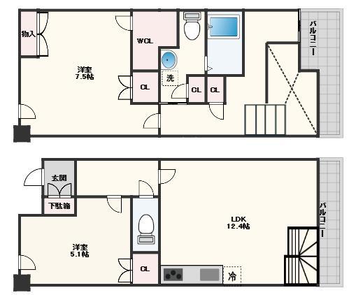 リーデンススクエア松屋町(2LDK/6階)の間取り写真