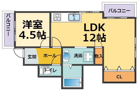 JOY PARK(1LDK/1階)の間取り写真