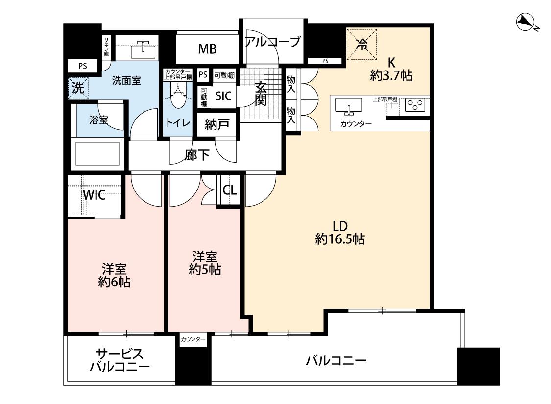 シエリアタワー中之島(2LDK/39階)の間取り写真