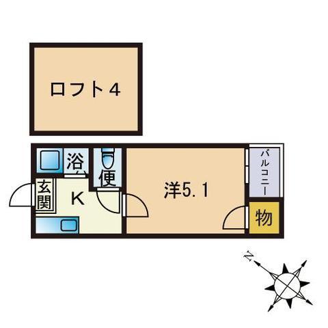 ピュアドーム春日(1K/2階)の間取り写真