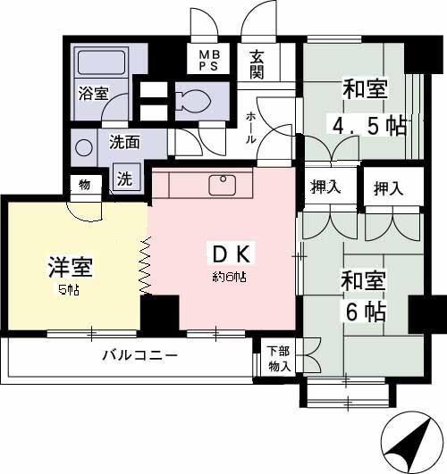 ライオンズマンション調布南(3DK/2階)の間取り写真