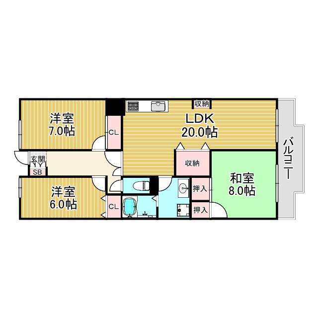 夙川リンデンハイム(3LDK/6階)の間取り写真