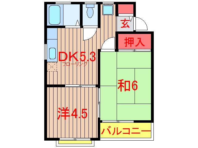ビューラー林(2DK/2階)の間取り写真