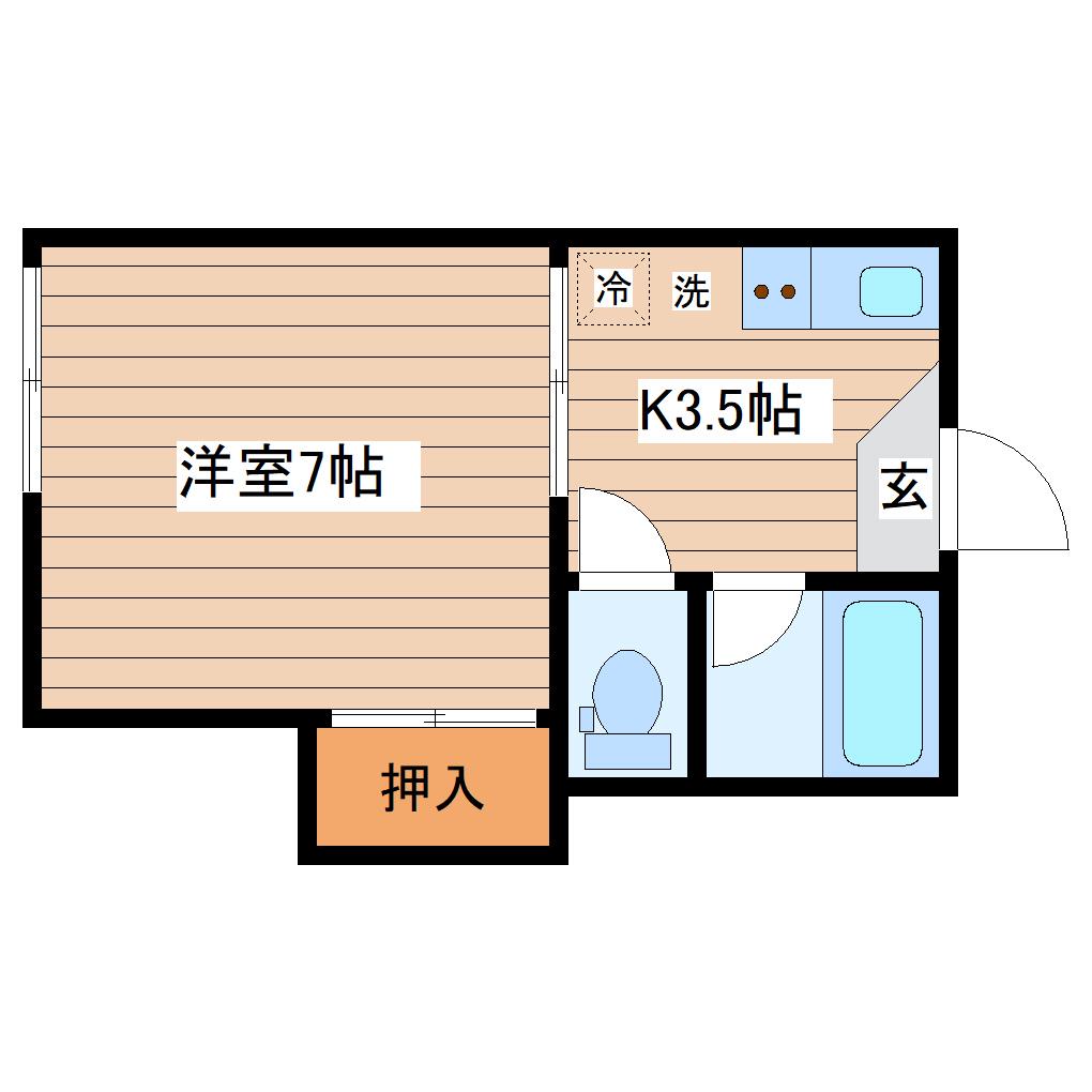 グリーンヒルズ(1K/2階)の間取り写真