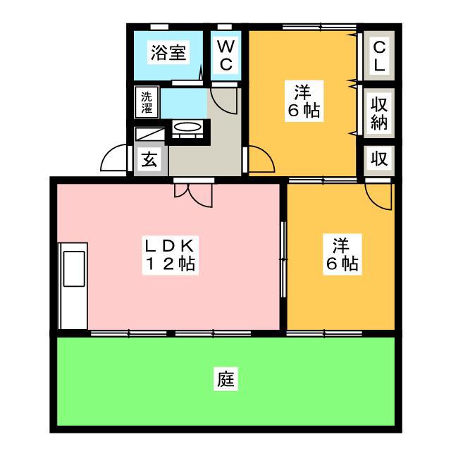 セジュールシモノ B棟(2LDK/1階)の間取り写真