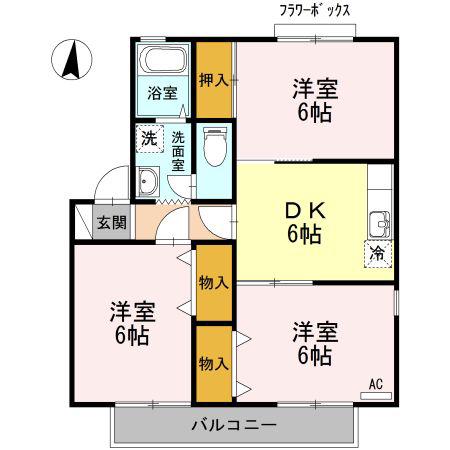 セジュールときしげ C棟(3DK/2階)の間取り写真