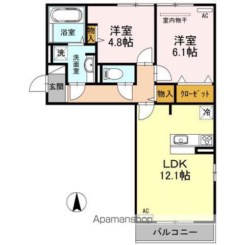 カーサコムロ(2LDK/2階)の間取り写真