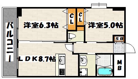 LA FASE ESTILO箱崎駅前(2LDK/5階)の間取り写真