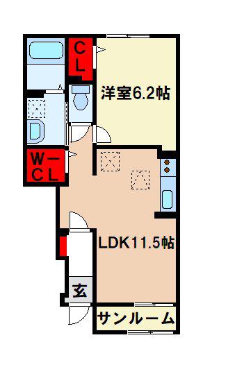 エクセラン 依井 A(1LDK/1階)の間取り写真