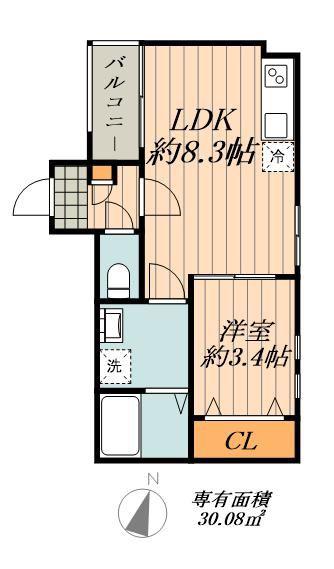 CHERIM道徳(1LDK/2階)の間取り写真