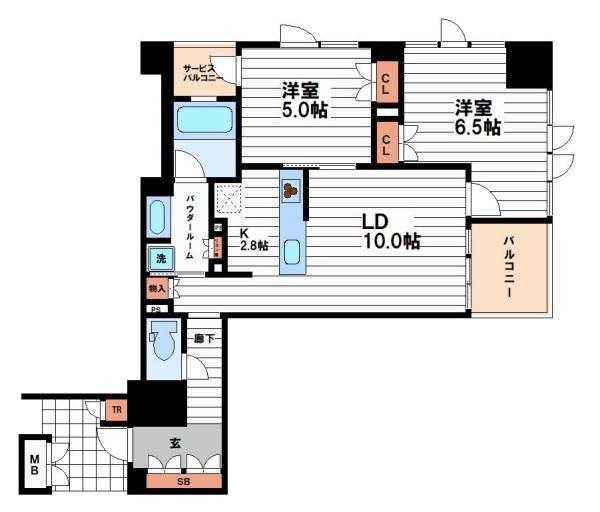 ブランズタワー谷町四丁目(2LDK/19階)の間取り写真