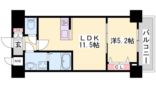 MISTRAL姫路駅前V忍町(1LDK/3階)の間取り写真