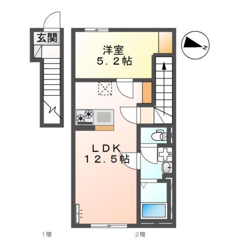 渡橋町アパート(1LDK/2階)の間取り写真