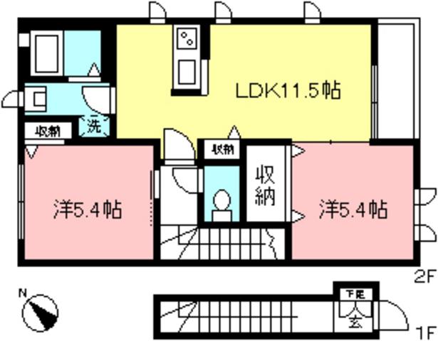 ラフィネドゥ(2LDK/1階)の間取り写真