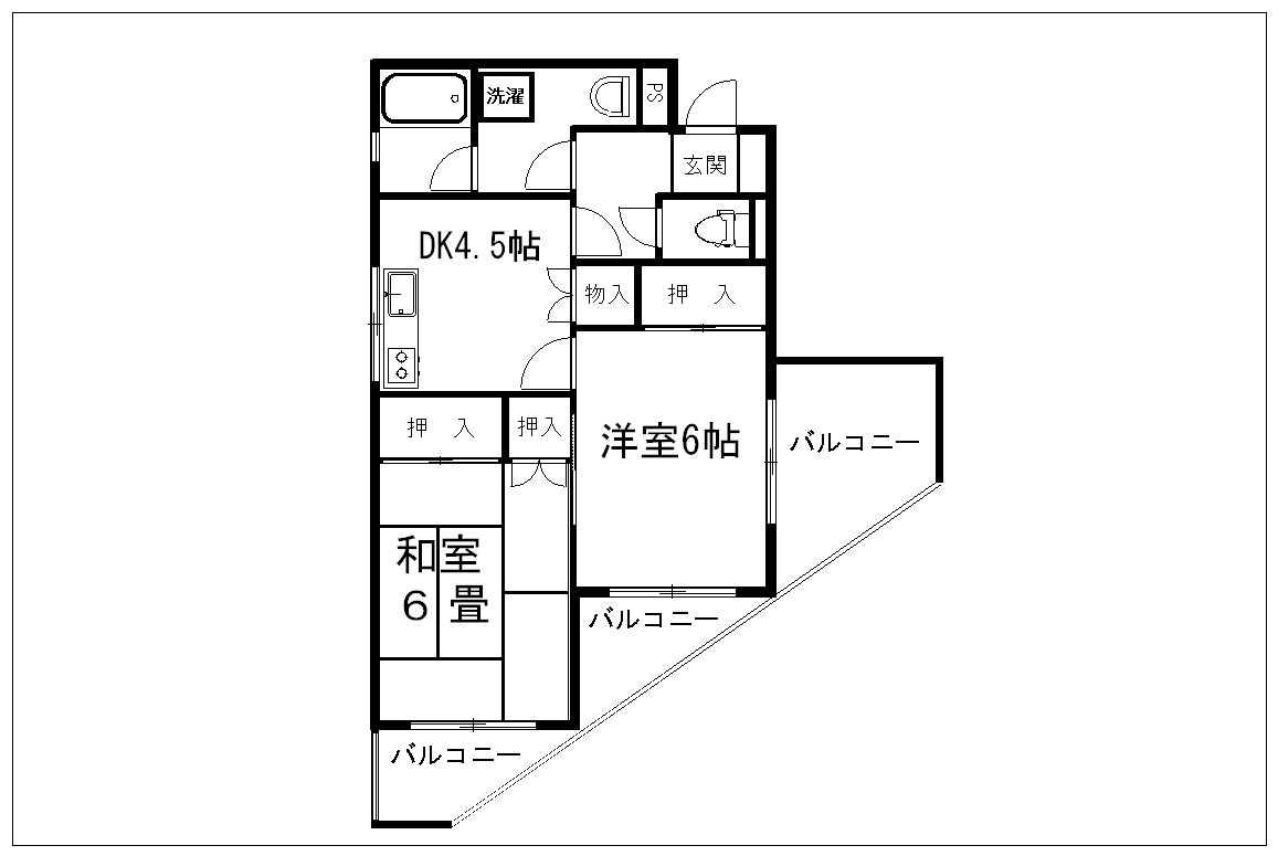 ドミール大里(2DK/3階)の間取り写真