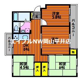 旭川ハイツB(4DK/3階)の間取り写真