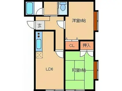 コンフォート・テルペン(2LDK/1階)の間取り写真