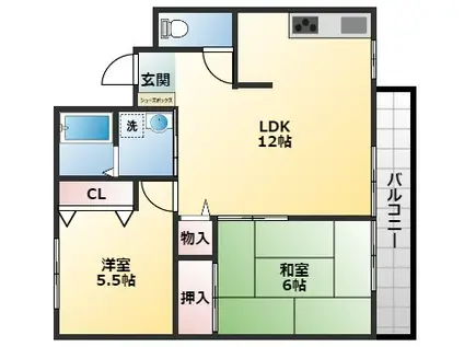 アキナハイツI(2LDK/1階)の間取り写真