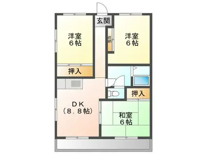 貸マンション(3DK/2階)の間取り写真