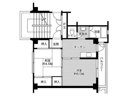 ビレッジハウス広宮沢1号棟(2K/3階)の間取り写真