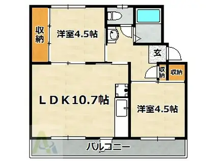 ドミールサニー君影町1号棟(2LDK/2階)の間取り写真