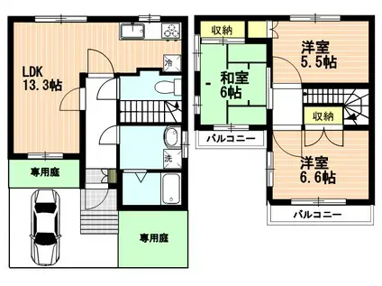 ブリージングタウン百草園(3LDK/1階)の間取り写真