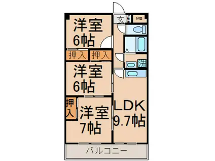 コンフォール霞(3DK/1階)の間取り写真