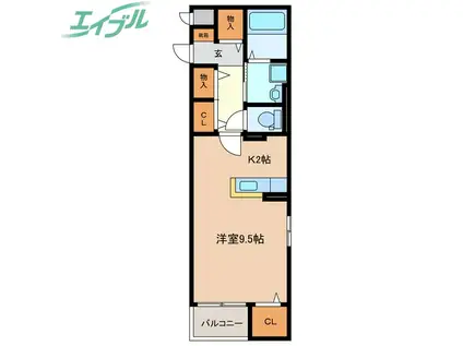 カームタウン(ワンルーム/4階)の間取り写真
