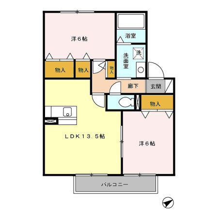 ベルデュールS(2LDK/2階)の間取り写真