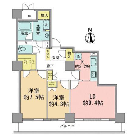パークタワー台原(2LDK/3階)の間取り写真