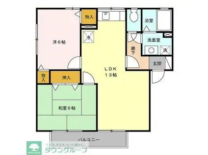 ヴィルヌーブC棟(2LDK/1階)の間取り写真