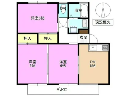 ラベンダーハイツ新井D棟(3DK/1階)の間取り写真