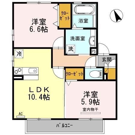 マルモカオンA棟(2LDK/2階)の間取り写真