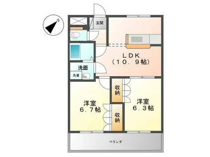 サンモール(2LDK/2階)の間取り写真