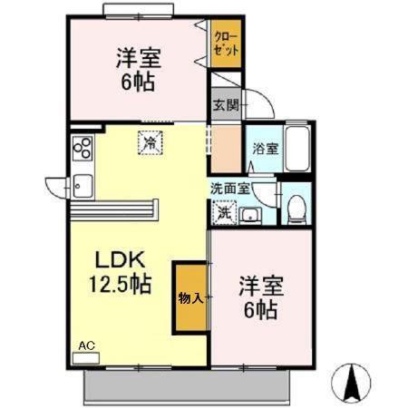 メゾン華城 A棟(2LDK/1階)の間取り写真