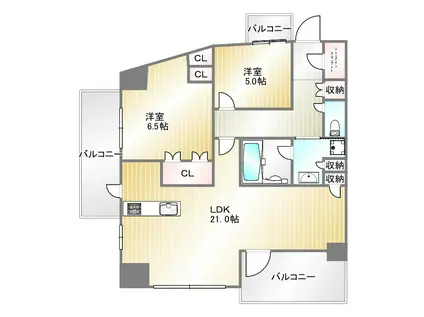 ワコーレ神戸トアプレミアム(2LDK/3階)の間取り写真